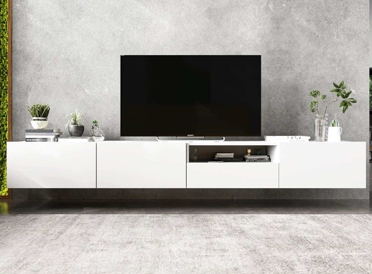 Wisząca Szafka RTV Loft komoda RTV Industrialna Biały Mat szuflada 240 cm