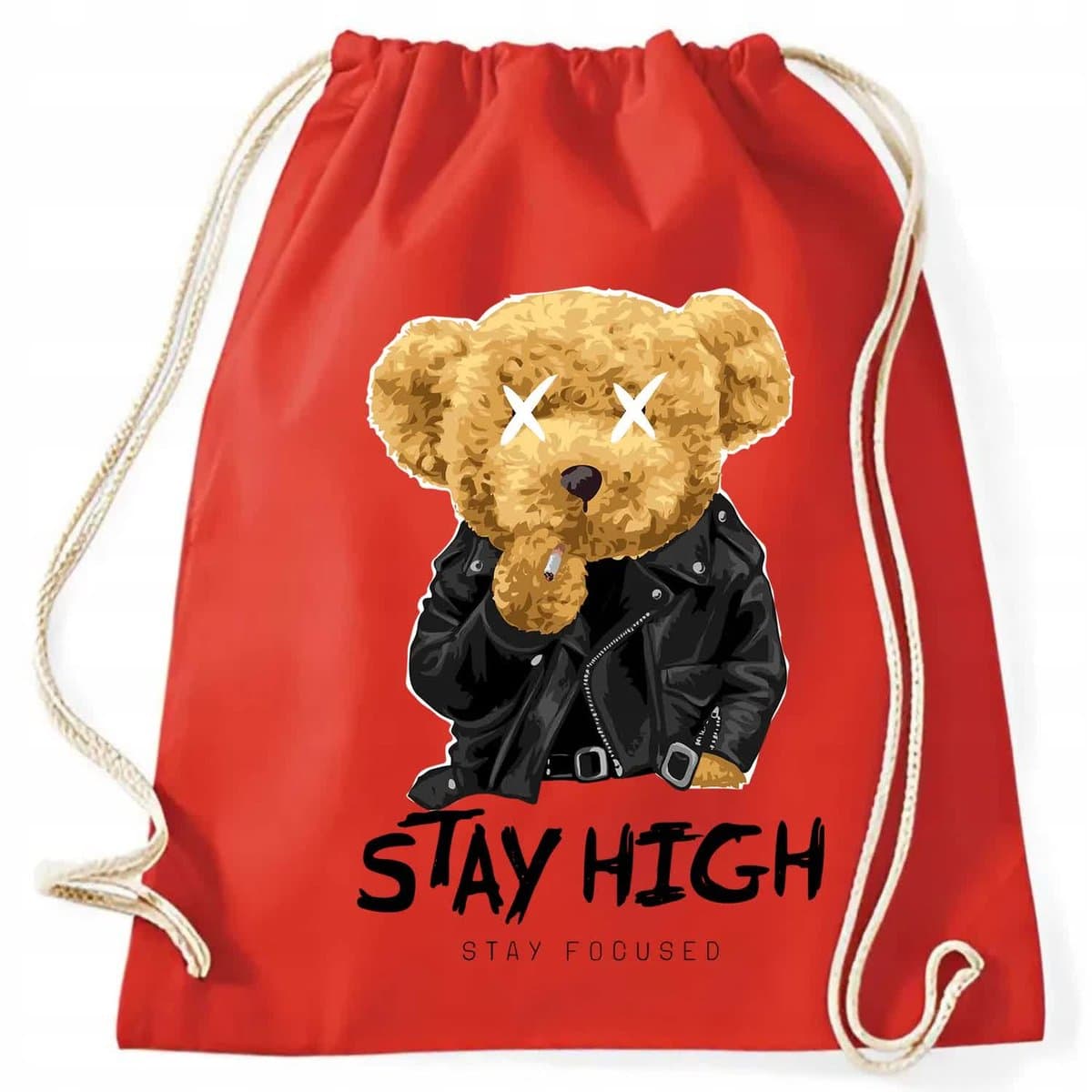 Worek Plecak Czerwony STAY HIGH FOCUSED Do Szkoły Modne Wzory