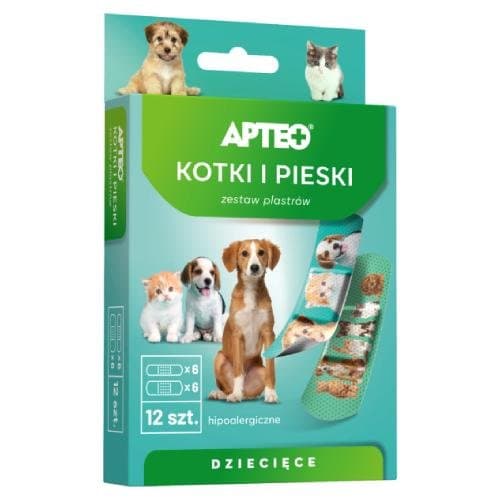 Wyrób medyczny, APTEO CARE Plastry dla dzieci kotki i pieski, 12 sztuk