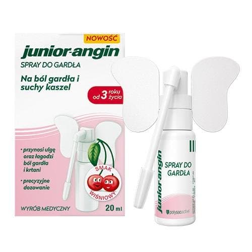 Wyrób medyczny, Junior-angin Spray do gardła o smaku wiśniowym, 20 ml