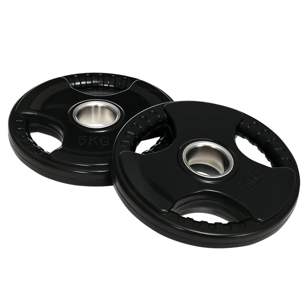 Zestaw 2 ciężarków SPORTNOW, gumowane obciążenia olimpijskie Tri-Grip 2 x 5 kg, bezpieczne do kładzenia na podłodze, z otworem 5 cm, trzy