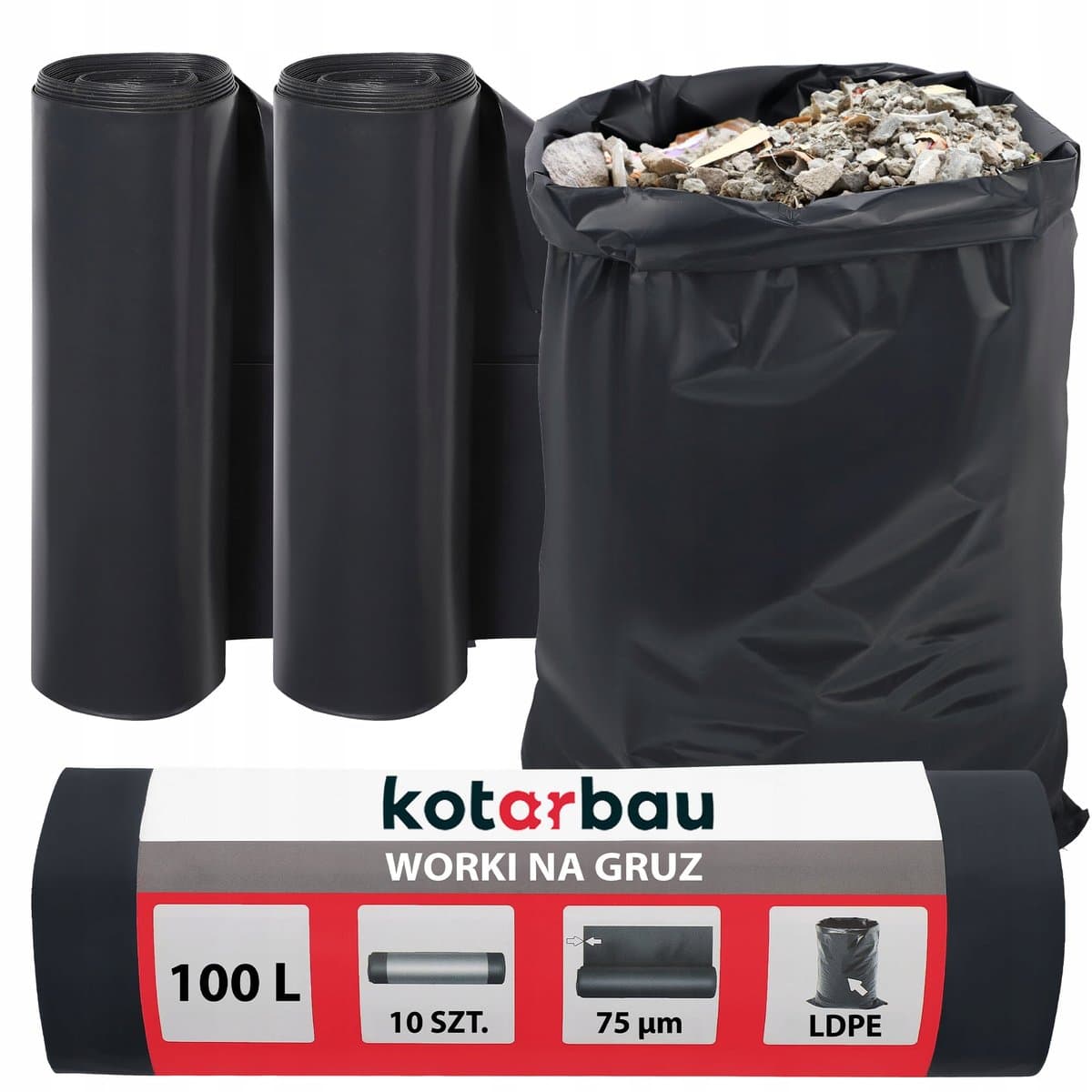 Zestaw 2X Worki Gruz Śmieci Odpady Budowlane 100L Czarne Foliowe Ldpe 75µm