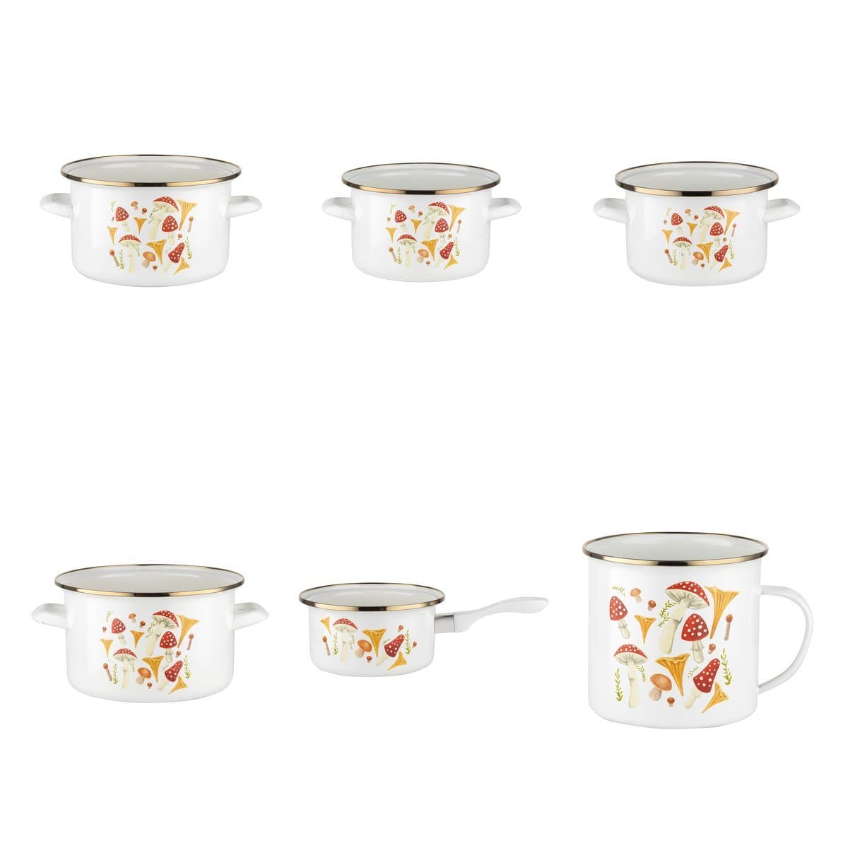 Zestaw garnków emaliowanych Emalia Pleszew Grzybki 6 el. 12-22 cm indukcja