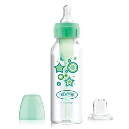 Zestaw ,,od butelki do kubka ' zielony(zestaw zawiera:butelka standard 250ml Options+Dekor zielony ze smoczkiem 6+ i ustnikiem niekapkiem)