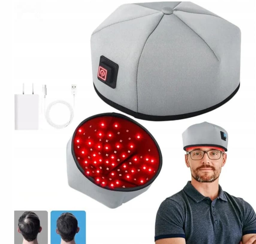 CZAPKA KAPELUSZ NA POROST WŁOSÓW ŁYSIENIE STRES TERAPIA ŚWIATŁEM CZERWONYM