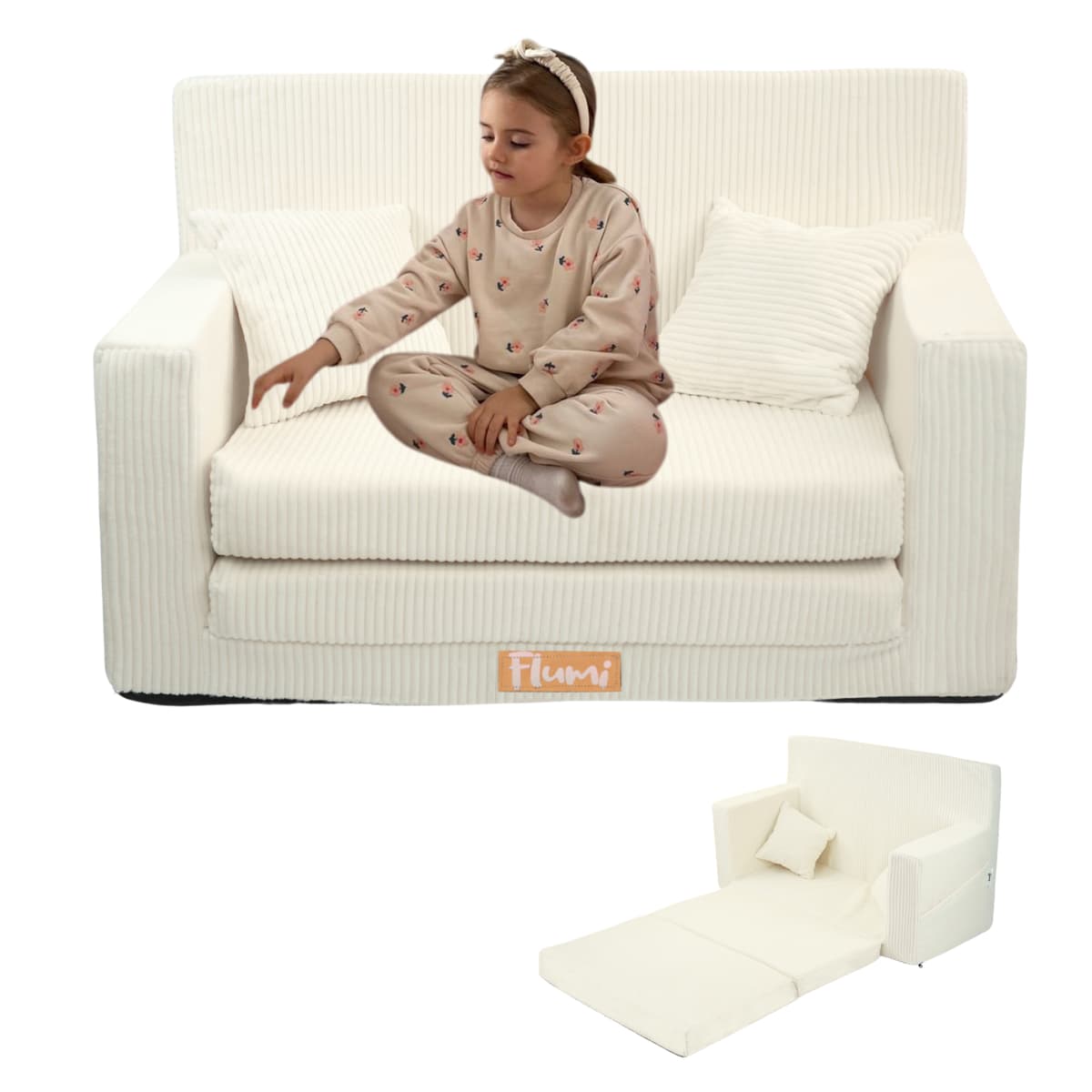Flumi sofa dziecięca rozkładana, kanapa piankowa z imieniem dziecka