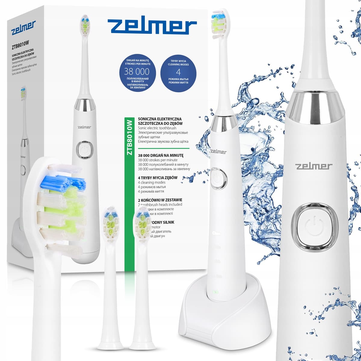 SZCZOTECZKA SONICZNA DO ZĘBÓW ZELMER 4 TRYBY 2 KOŃCÓWKI 38000 drgań/min