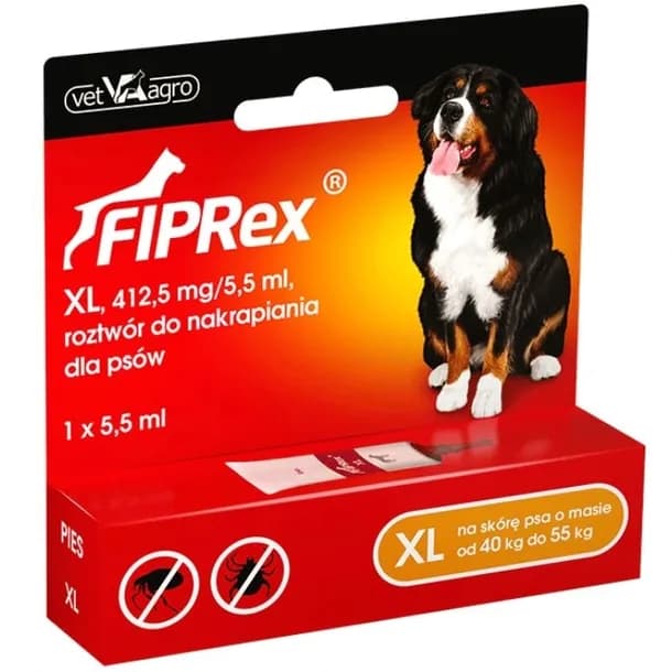 Fiprex XL 412,5mg/5,5 ml krople na pchły i kleszcze dla psa DUŻE PSY 5,5 ml