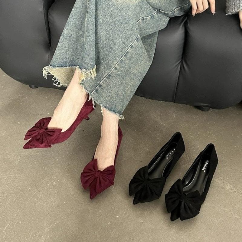 Modne buty damskie 2024 Jesień Eleganckie czółenka damskie z kokardą w kształcie motyla Stylowe buty do sukienki ze szpiczastym noskiem Seksowne