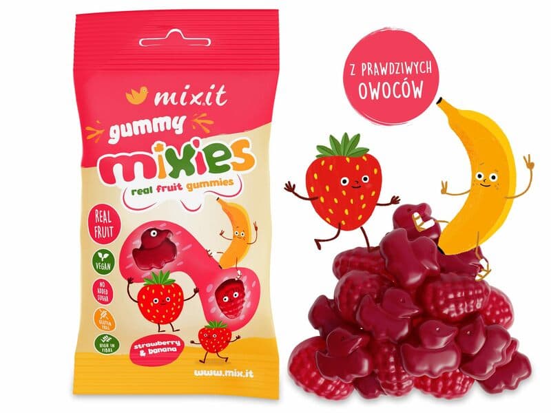 Owocowe Mixies - naturalne żelki o smaku truskawki i banana