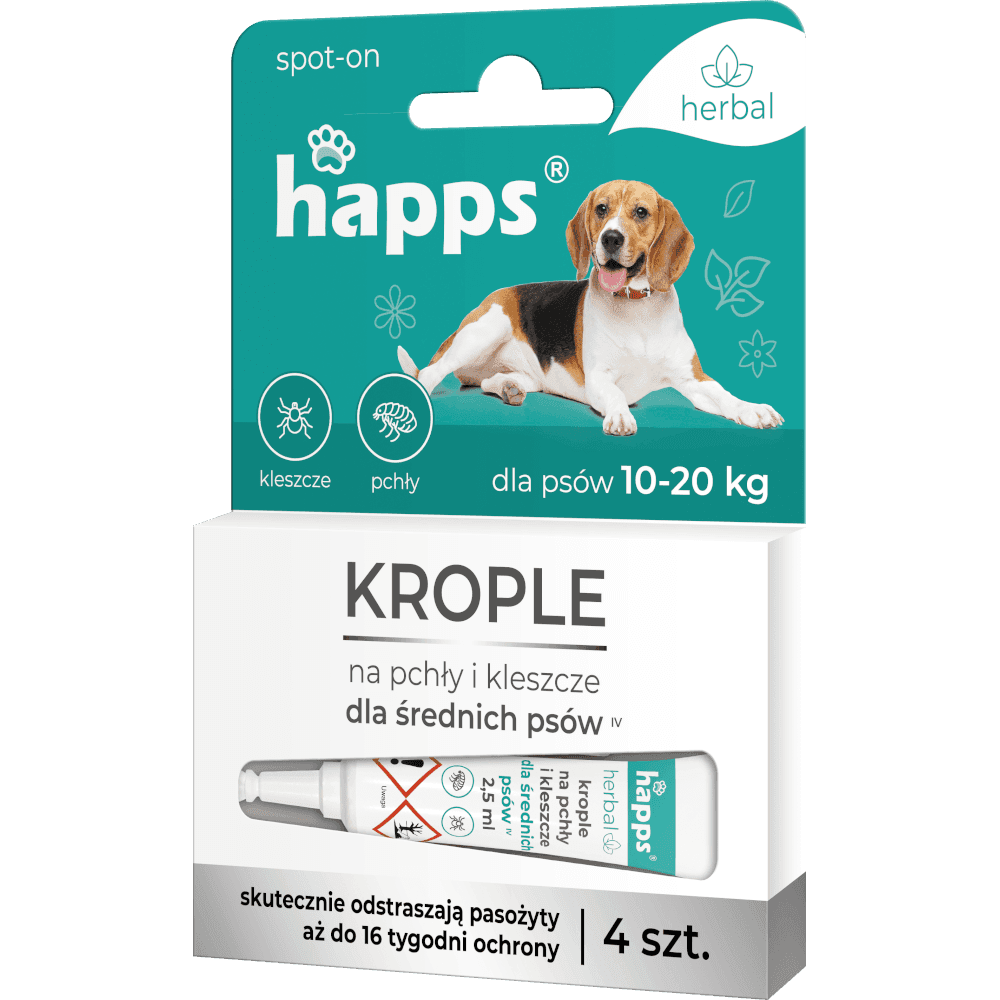 HAPPS Krople na pchły i kleszcze dla średnich psów (10-20 kg) 4szt.