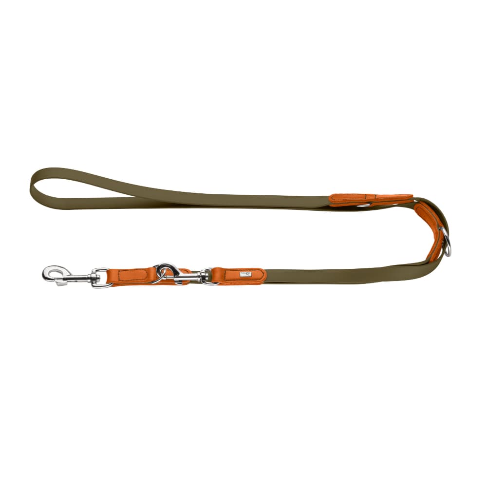 HUNTER regulowana smycz Wolmar z BioThane® i skóry, khaki/pomarańczowa - Dł. 200 cm, szer. 19 mm