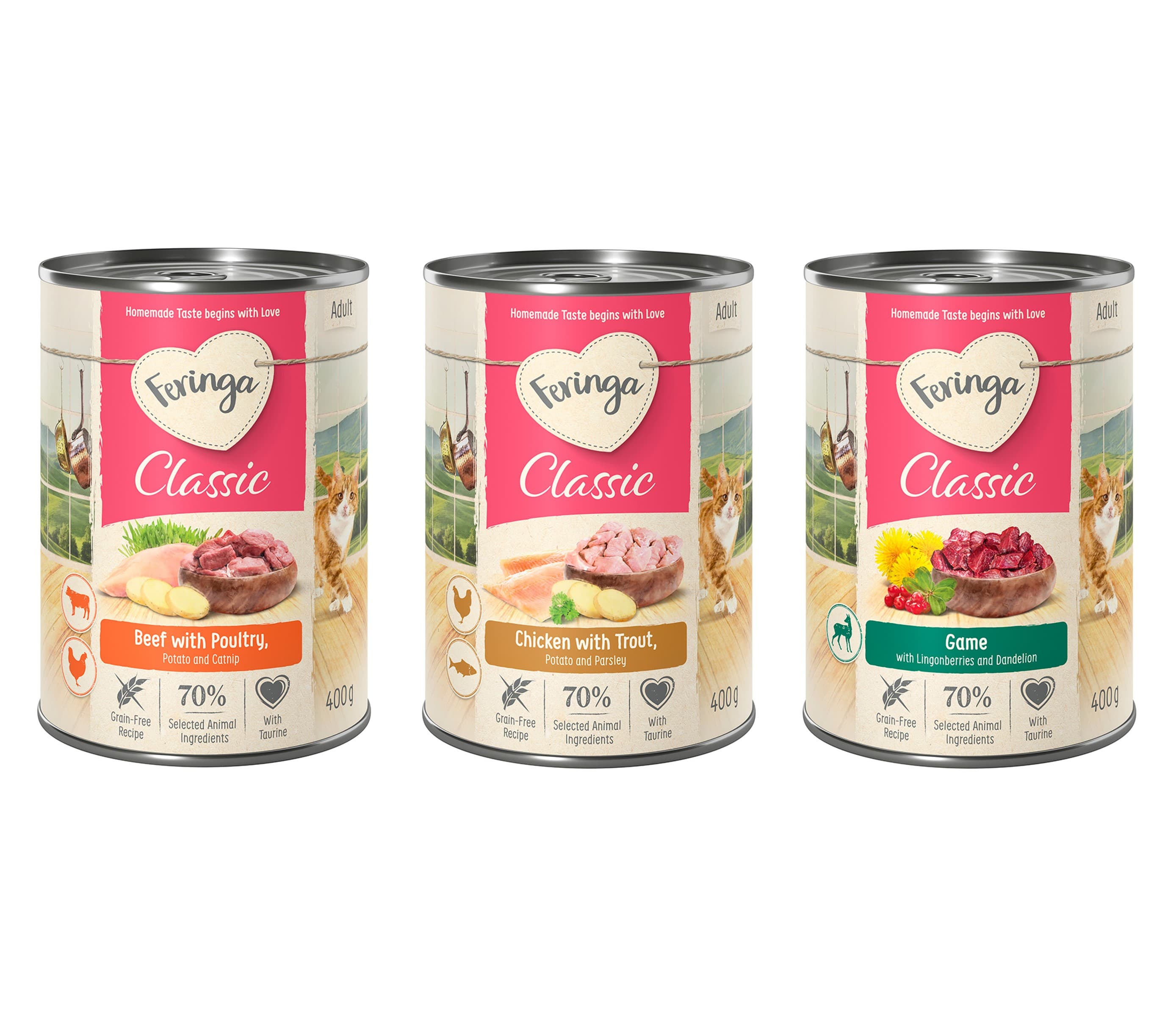 Feringa Classic Meat Menu, 6 x 400 g - Pakiet mieszany 3 (Dziczyzna, wołowina i drób, kurczak i pstrąg)