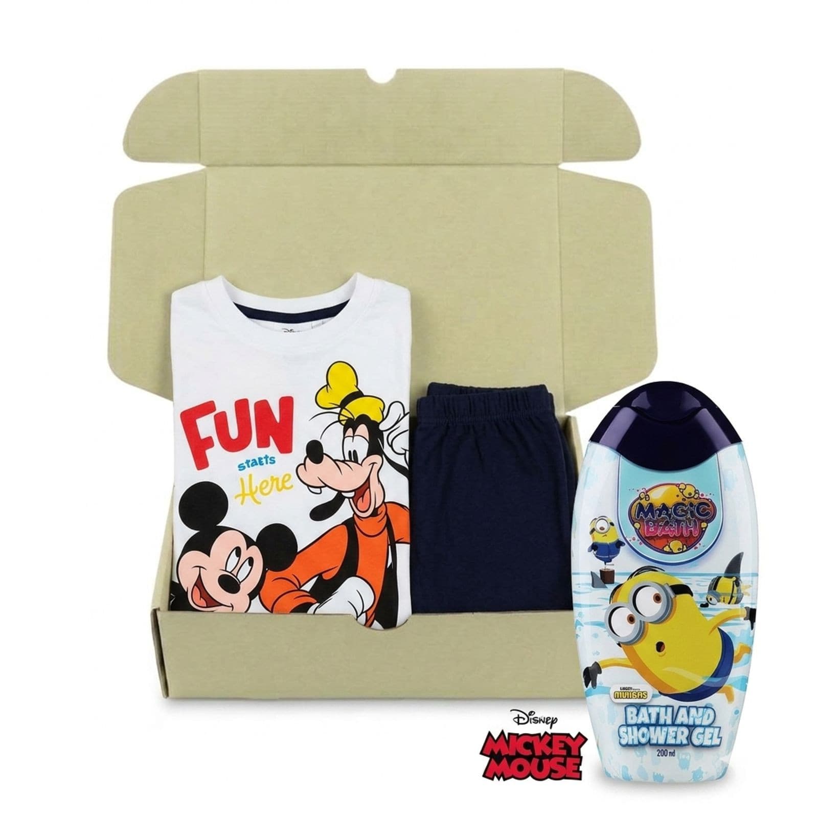 Chłopięcy zestaw prezentowy piżama Mickey i żel pod prysznic Minionki (2TAKJT1) 98/104