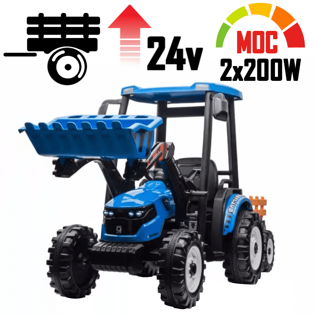 Duży traktor na akumulator z przyczepką i ładowarką JS3158B Titan Blue 24V 400W