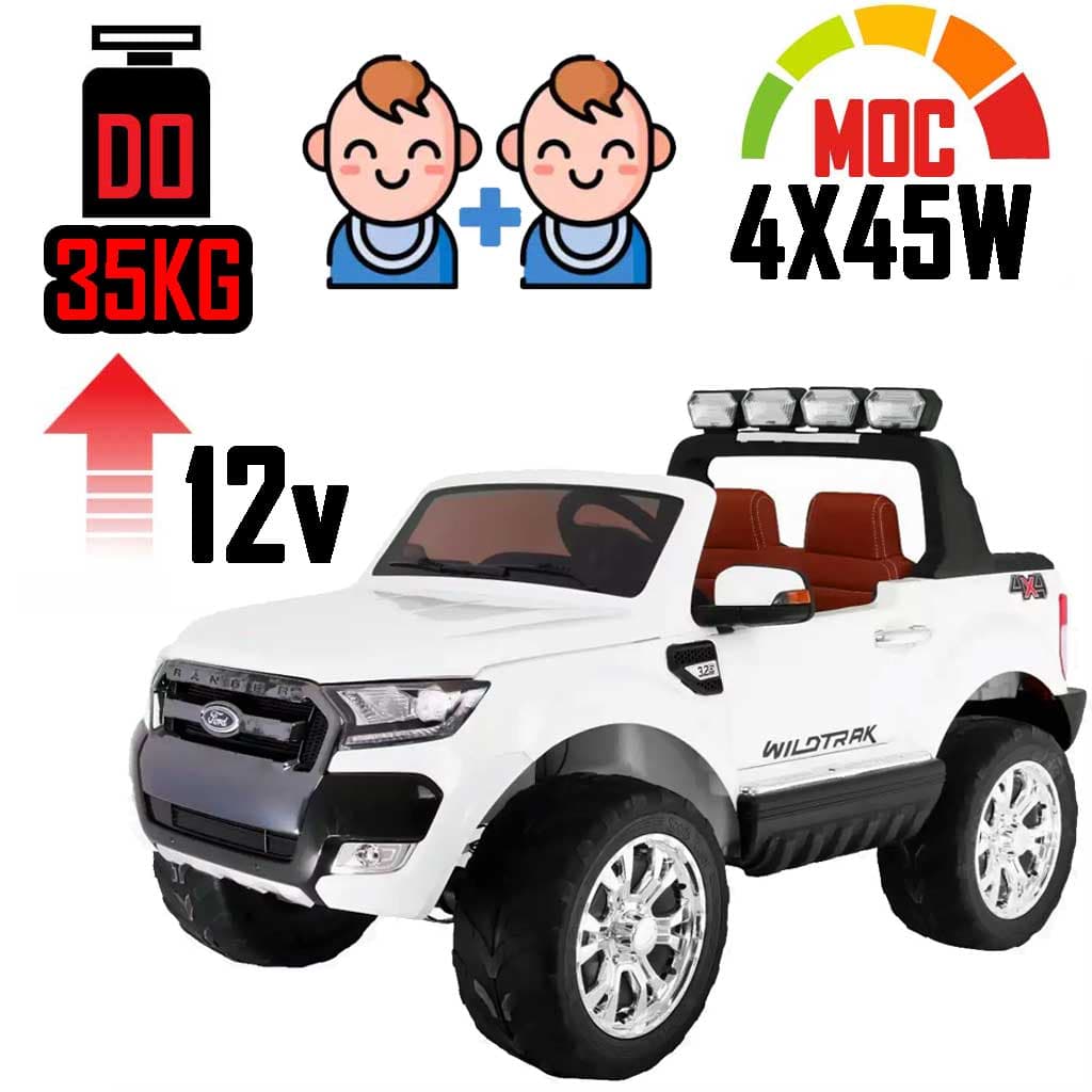 Kultowy Dwuosobowy Ford Ranger Wildtrak 4x4 FaceLifting Biały dla 3-5 latka
