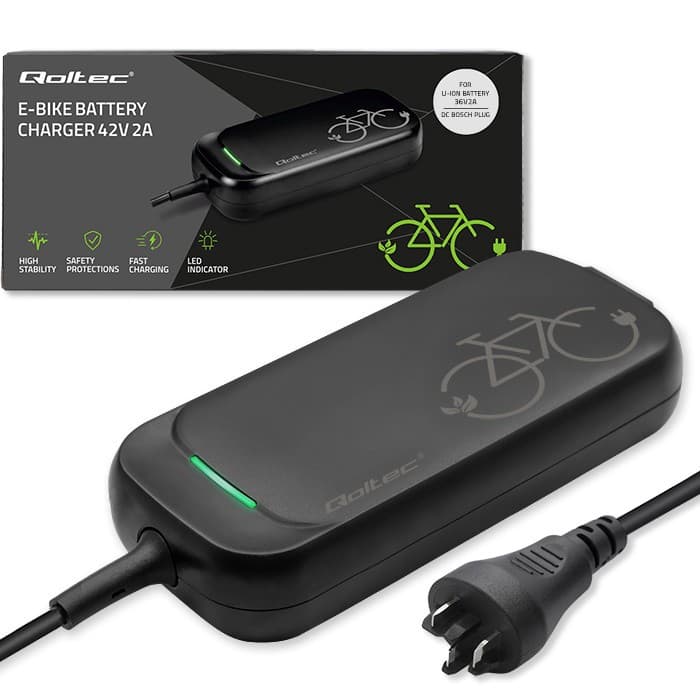Qoltec Ładowarka Pro do roweru Bosch 36V | 42V | 2A | Bosch plug | wodoodporna + kabel zasilający