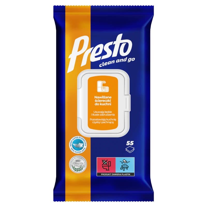 Presto Clean and Go Nawilżane Ściereczki do Kuchni 55 Sztuk