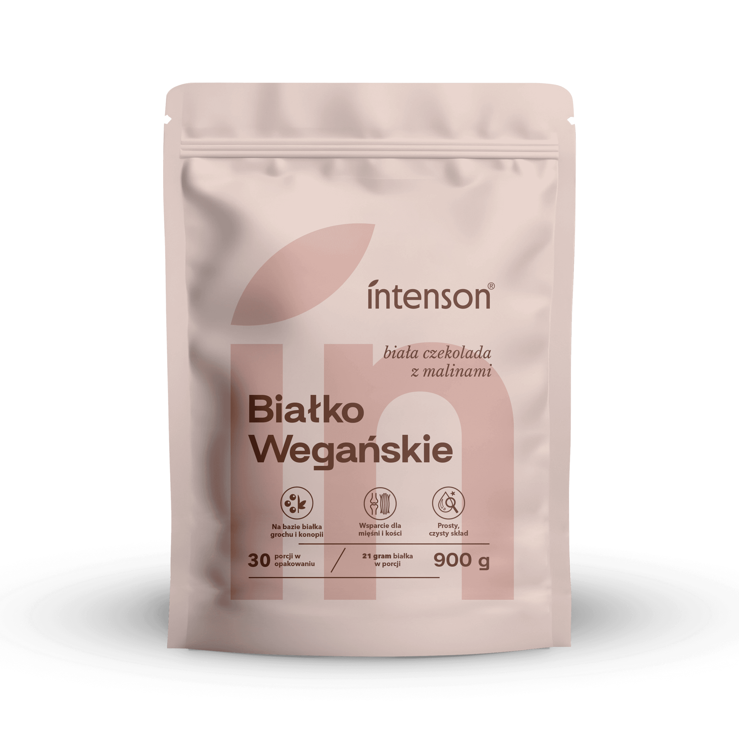 Intenson Białko Wegańskie Suplement Diety o Smaku Białej Czekolady i Malin 900g