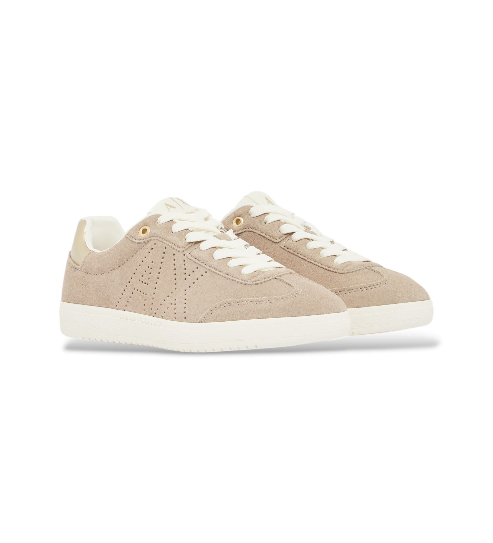 A|X Armani Exchange dla kobiet. XW002791AF23058MZ285 Beżowe techniczne skórzane trampki (38), Skóra, Beżowy, Mapa, Smycz