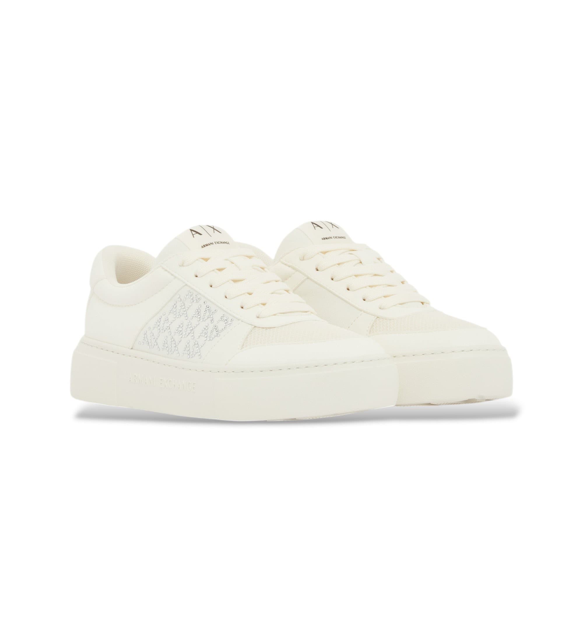 A|X Armani Exchange dla kobiet. XW002788AF23057U0011 Sneakersy lifestyle białe (37), Czarny, Tkanina, 3 do 5 cm, Smycze, Deportivo