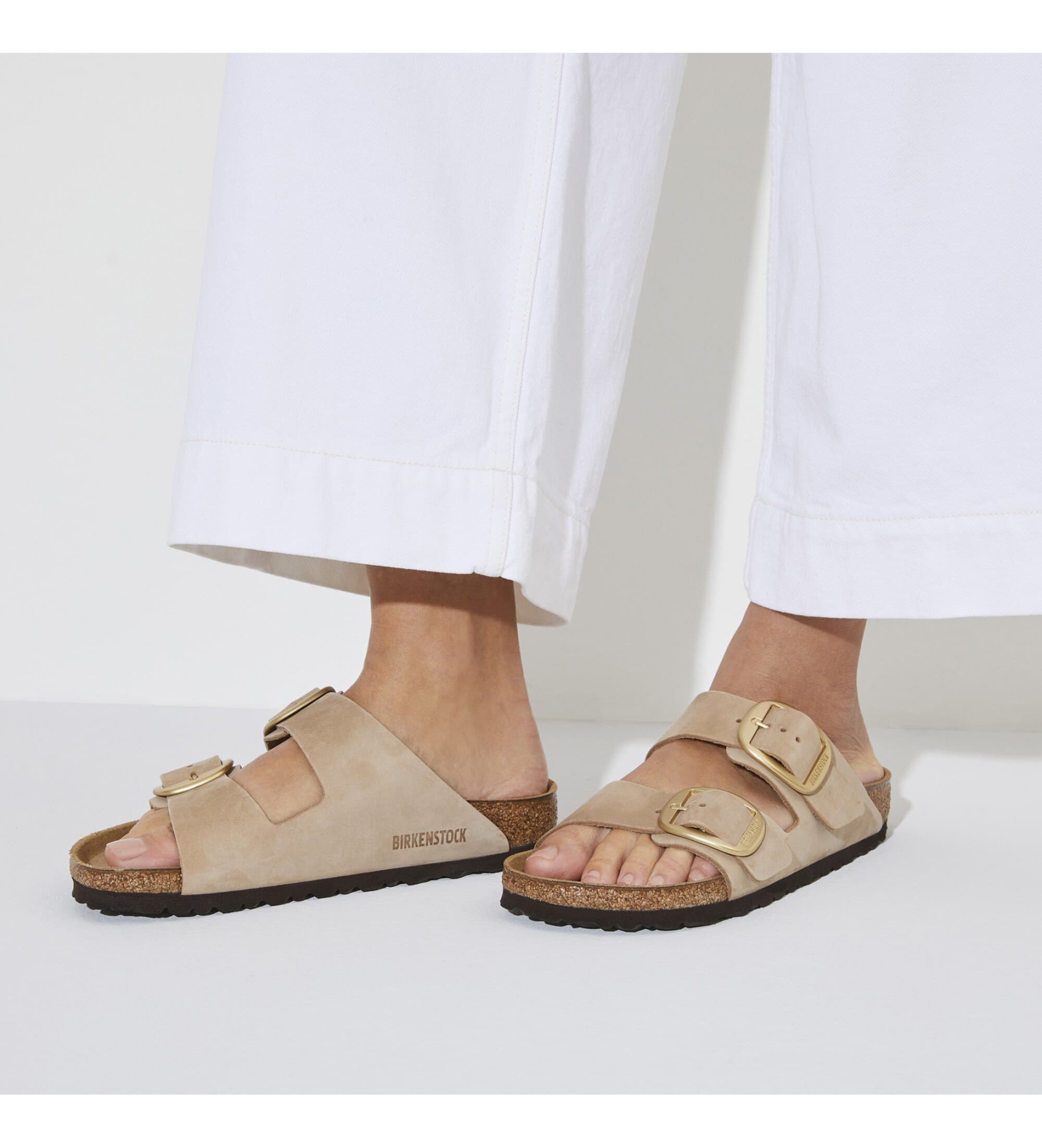 Birkenstock dla kobiet. 1024064 Sandały skórzane Arizona Big Buckle (Wąskie dopasowanie) beżowe (37), Skóra, Be&