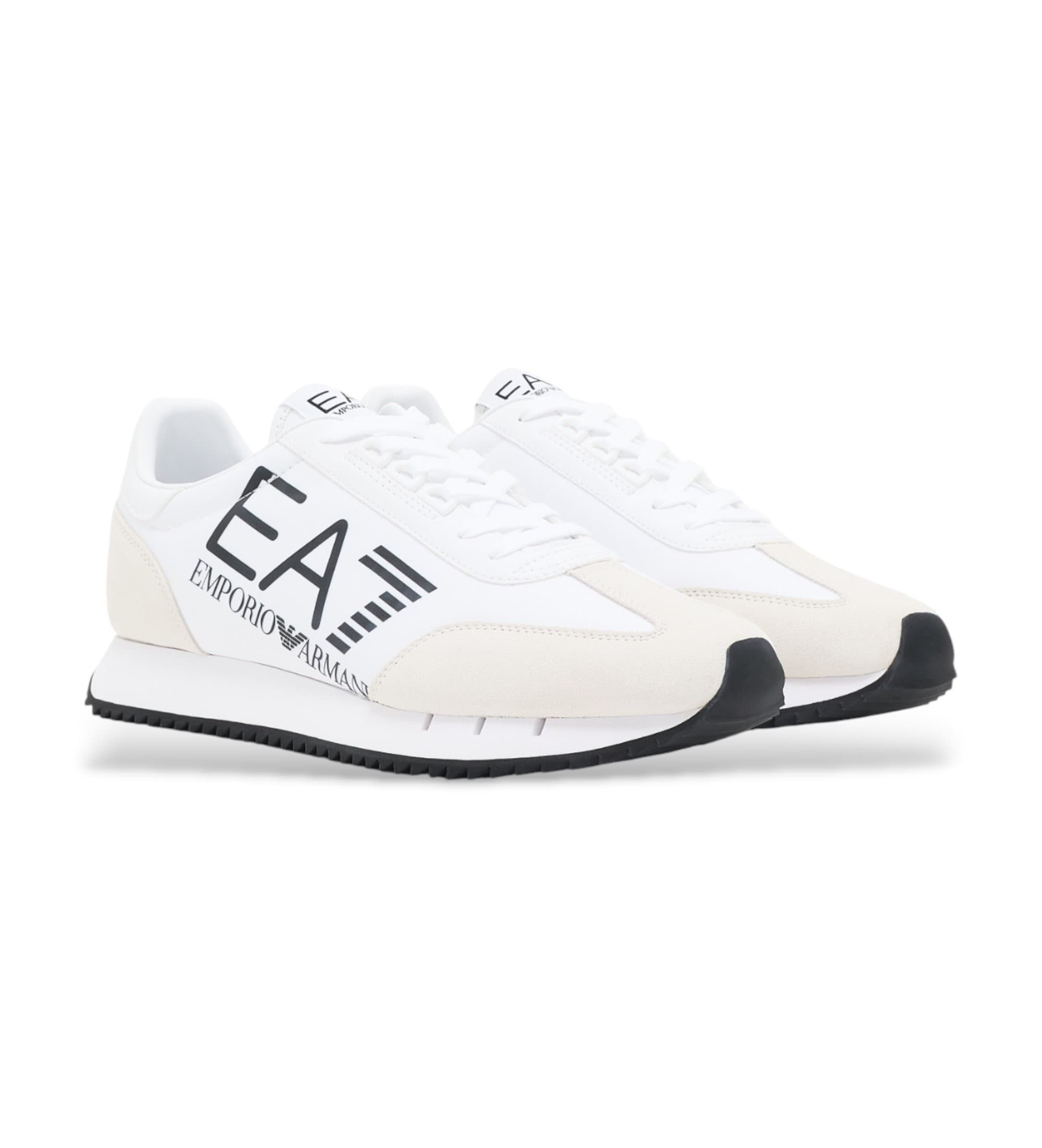 EA7 uniseks. 7X000541_AF18609 Białe trampki w stylu vintage (44), Czarny, Biały, Tkanina, Mapa, Smycze, Deportivo