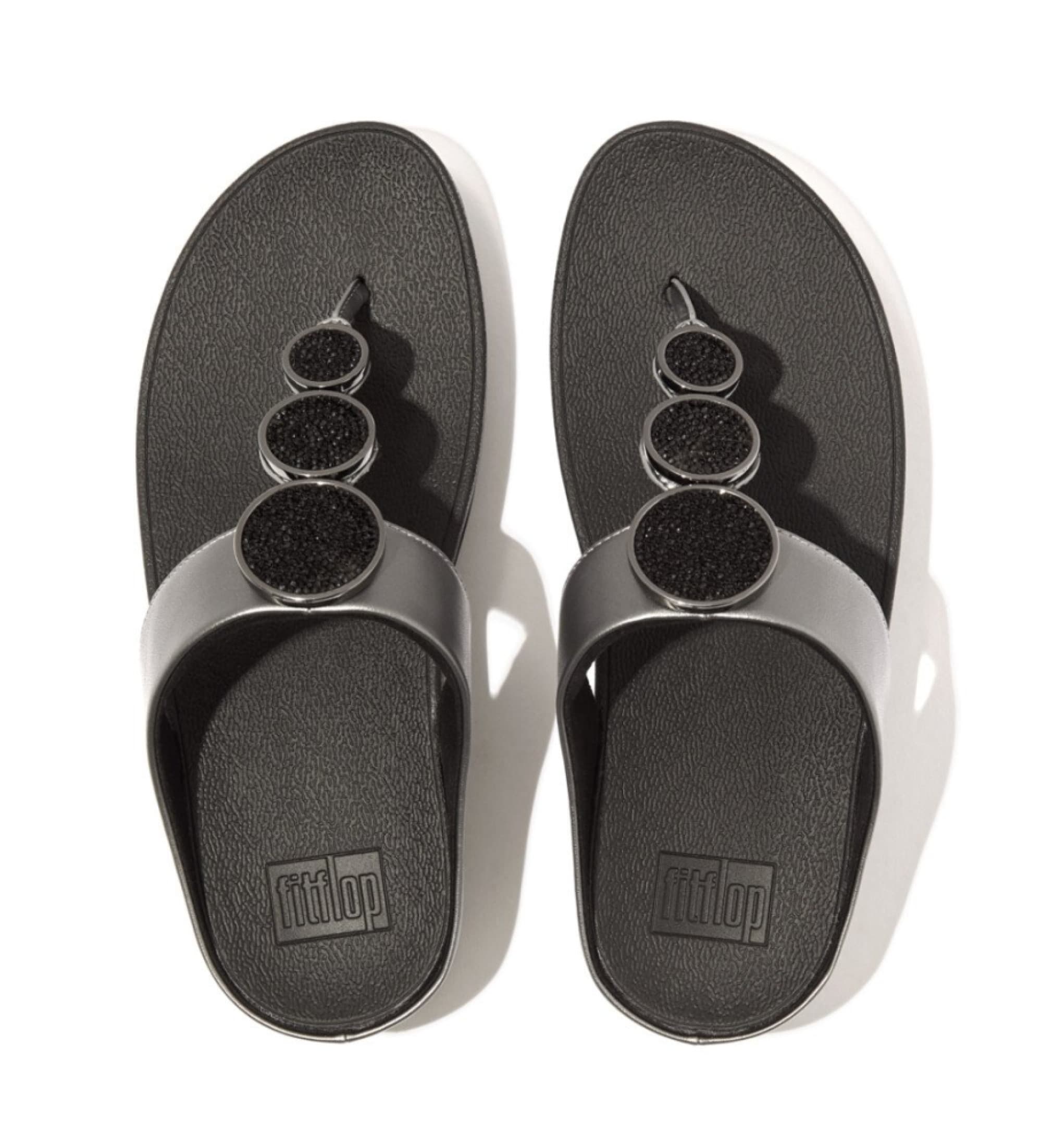 Fitflop dla kobiet. HJ1-B06 Srebrne sandały z koralikami Halo (40), Czarny, Srebro, 3 do 5 cm, Brak, Zwykły