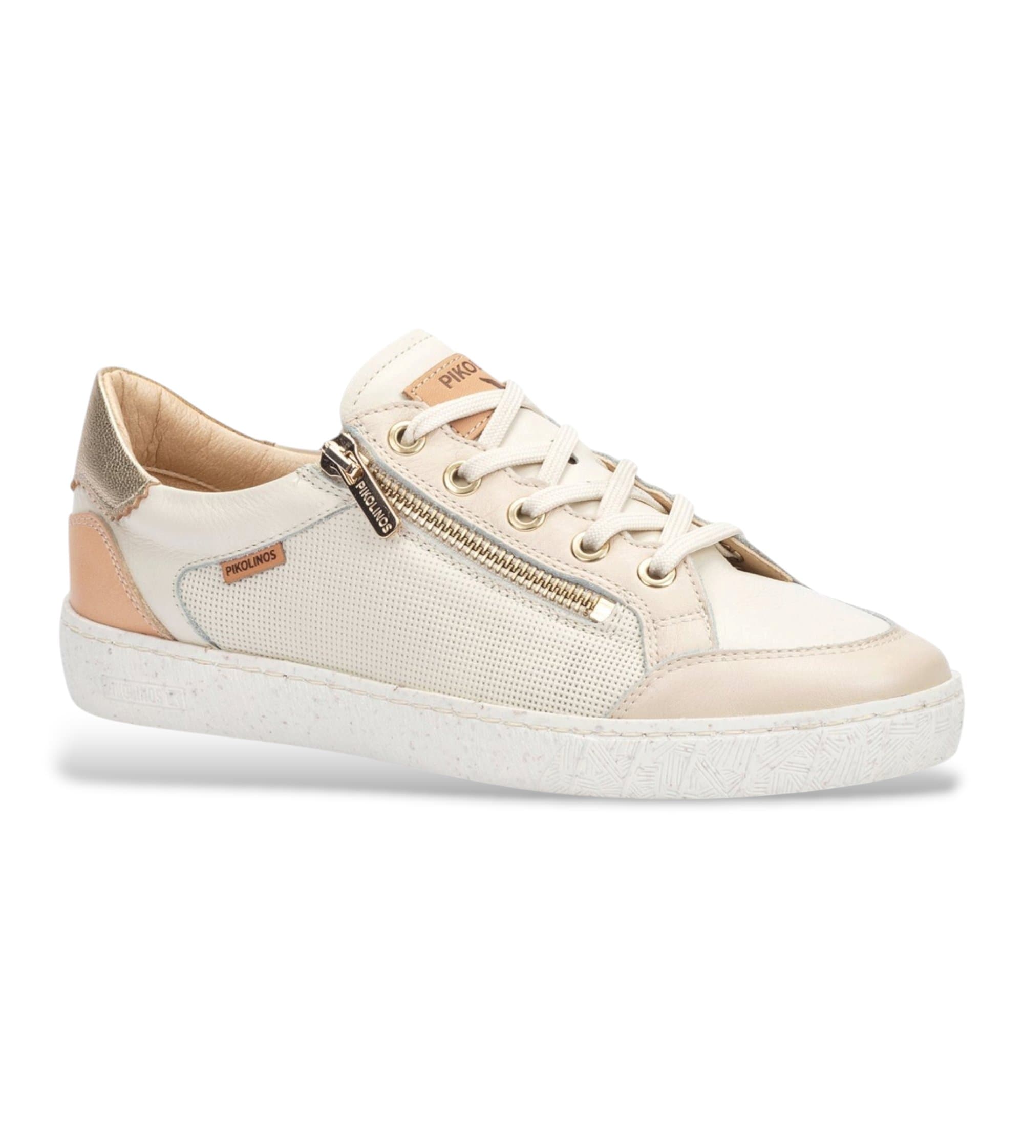 Pikolinos dla kobiet. W7B-6737C3 Skórzane trampki Lanzarote off-white (36), Skóra, Beżowy, Mapa, 1 do 3 cm, Smycze, Zamek b&#