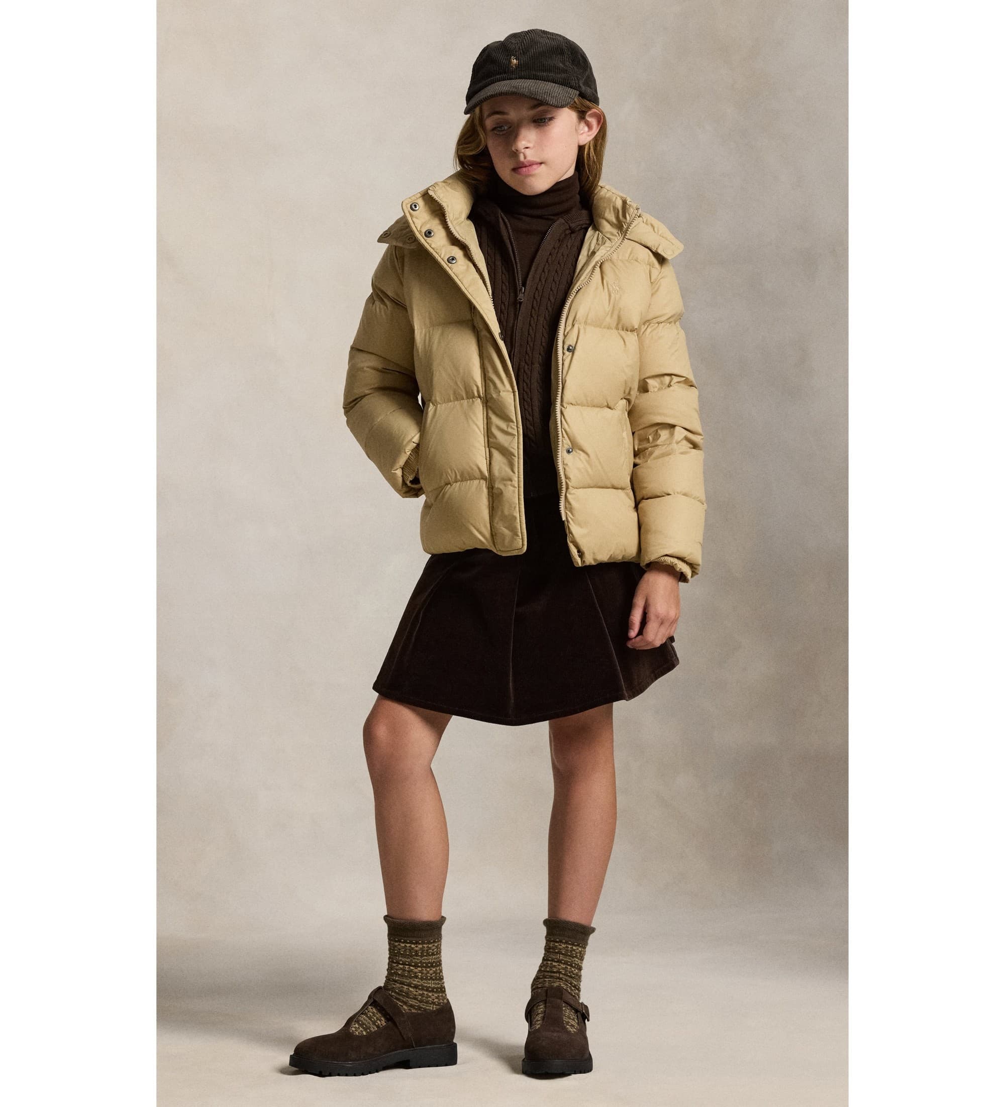 Polo Ralph Lauren dla dziewczynki. 313970102002 Beżowy pikowany płaszcz puchowy ((L) 10/11años= 144/154cm), Zwykły, Zrów