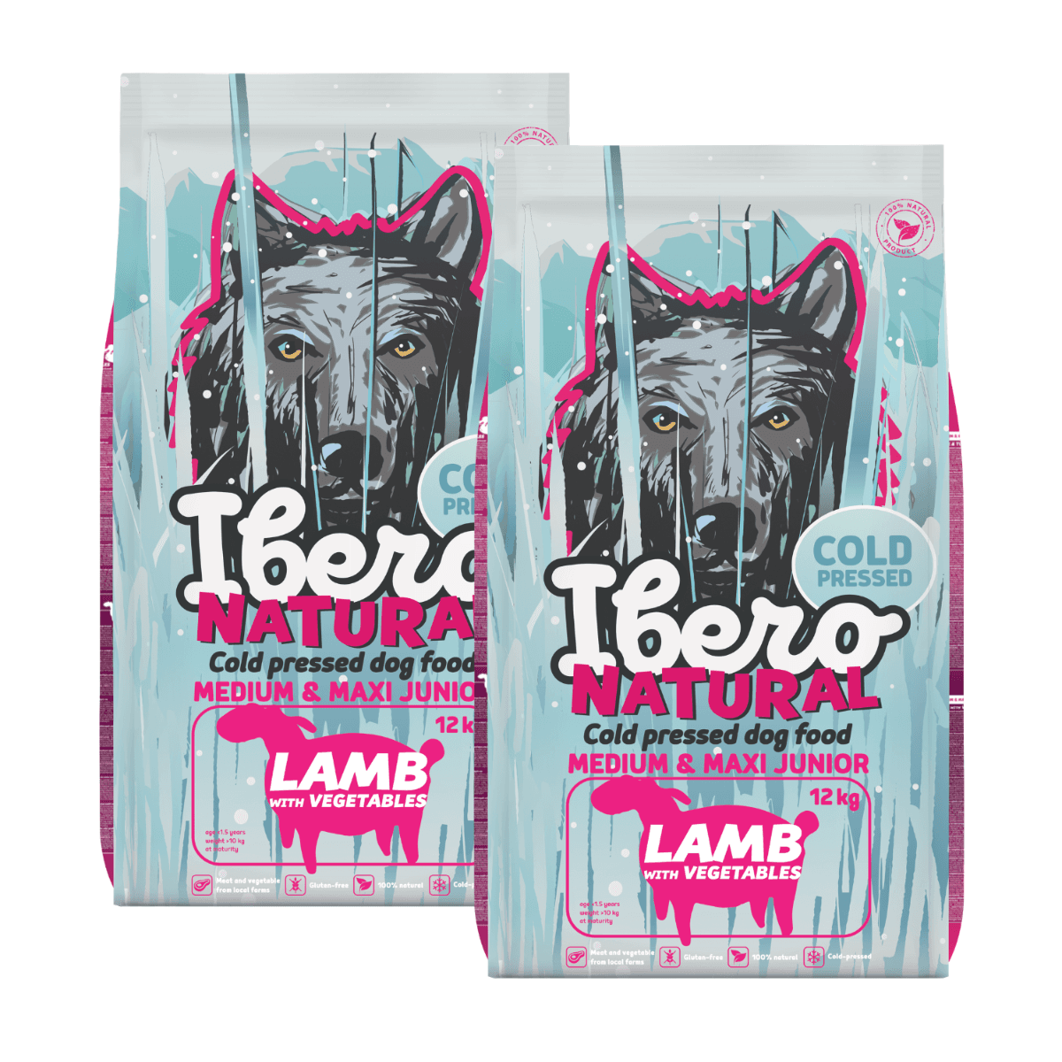 Ibero Cold Press Dog Medium & Maxi Junior Lamb - 2 x 12 kg