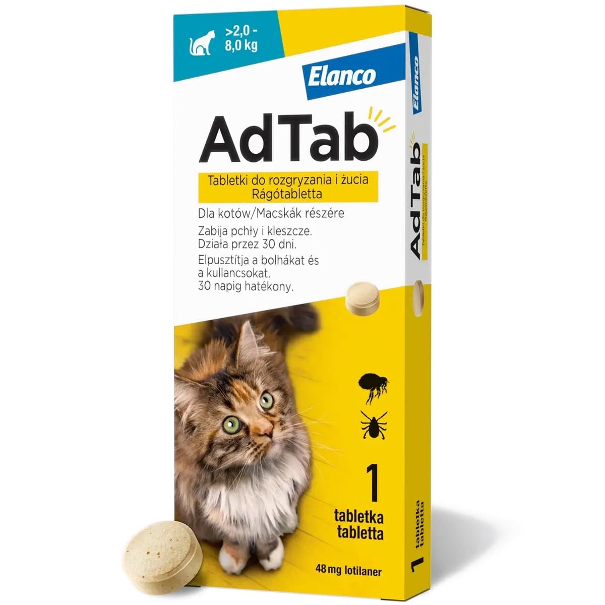 ELANCO AdTab Tabletka na pchły i kleszcze dla kota (>2,0-8,0 kg) - 1x48mg